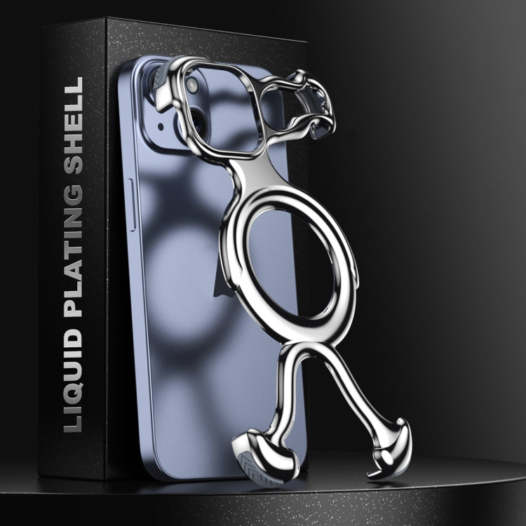 For iPhone 15 Liquid Plating PC Hollow MagSafe Phone Case(Metal Silve) - iPhone 15 Cases by buy2fix | Online Shopping UK | buy2fix