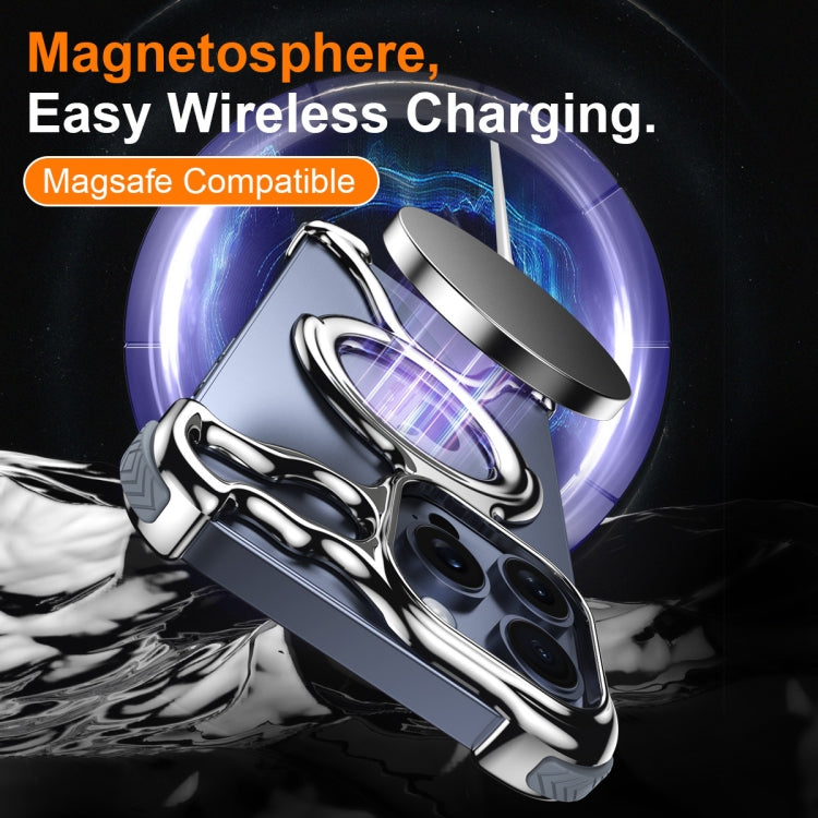 For iPhone 14 Pro Liquid Plating PC Hollow MagSafe Phone Case(Matt Silve) - iPhone 14 Pro Cases by buy2fix | Online Shopping UK | buy2fix