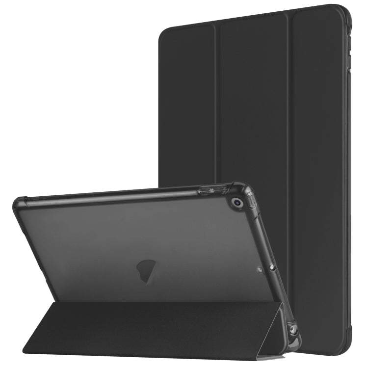For iPad 10.2 2021 / 2020 / 2019 Tri-fold Holder TPU Cover Frosted Leather Smart Tablet Case withh Pen Slot(Black) - iPad 10.2 Cases by buy2fix | Online Shopping UK | buy2fix