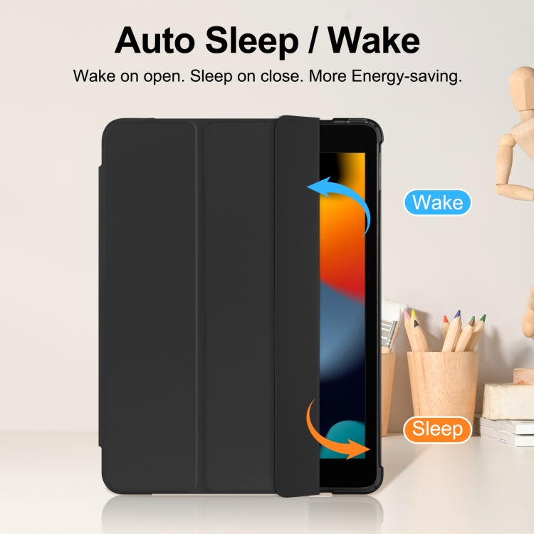 For iPad 10.2 2021 / 2020 / 2019 Tri-fold Holder TPU Cover Frosted Leather Smart Tablet Case withh Pen Slot(Black) - iPad 10.2 Cases by buy2fix | Online Shopping UK | buy2fix