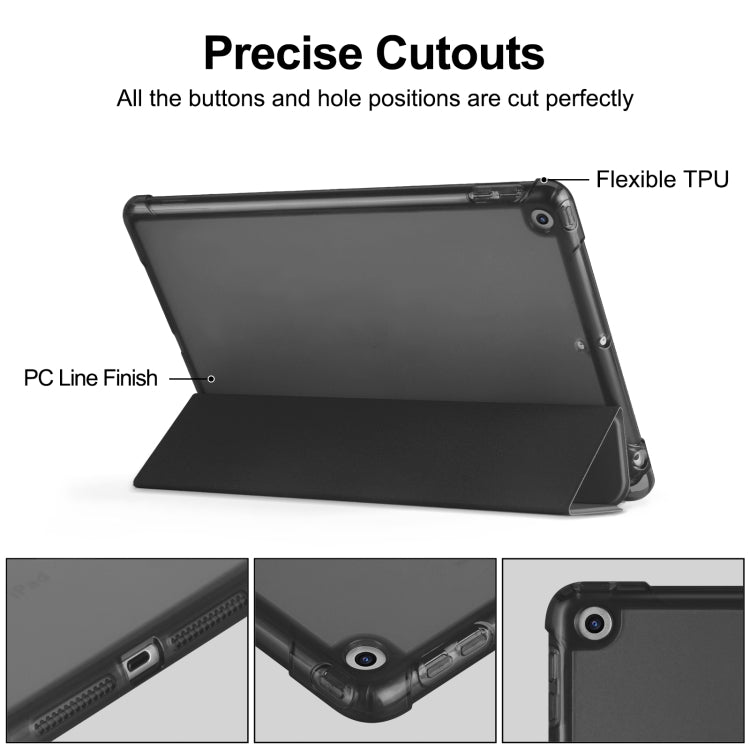 For iPad 10.2 2021 / 2020 / 2019 Tri-fold Holder TPU Cover Frosted Leather Smart Tablet Case withh Pen Slot(Black) - iPad 10.2 Cases by buy2fix | Online Shopping UK | buy2fix