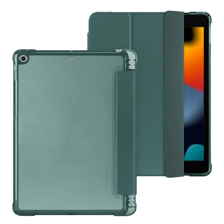 For iPad 10.2 2021 / 2020 / 2019 Tri-fold Holder TPU Cover Frosted Leather Smart Tablet Case withh Pen Slot(Dark Green) - iPad 10.2 Cases by buy2fix | Online Shopping UK | buy2fix
