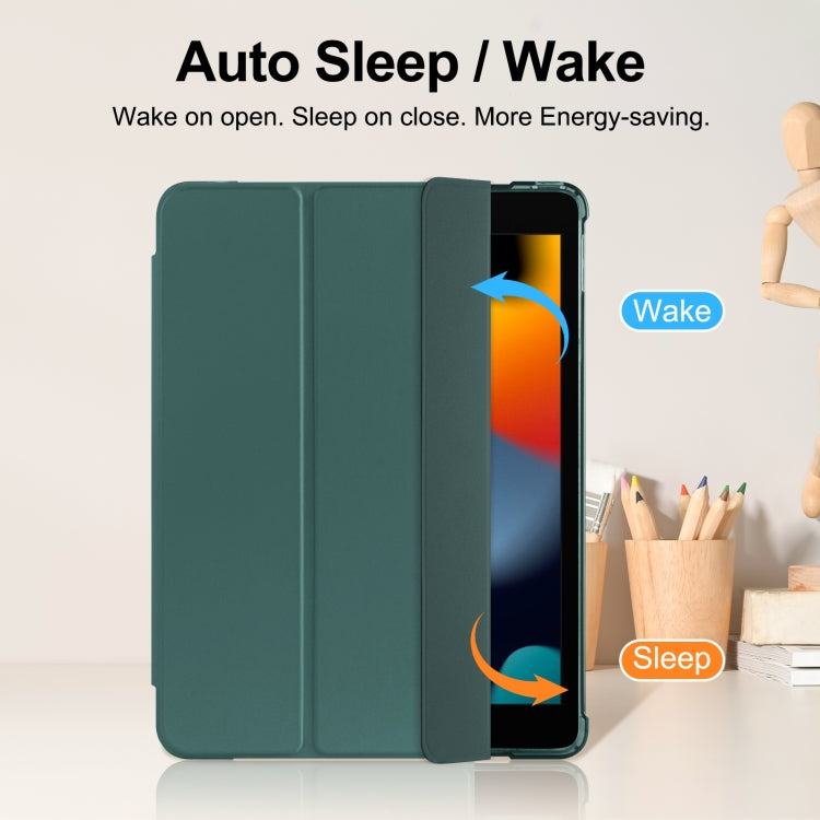 For iPad 10.2 2021 / 2020 / 2019 Tri-fold Holder TPU Cover Frosted Leather Smart Tablet Case withh Pen Slot(Dark Green) - iPad 10.2 Cases by buy2fix | Online Shopping UK | buy2fix