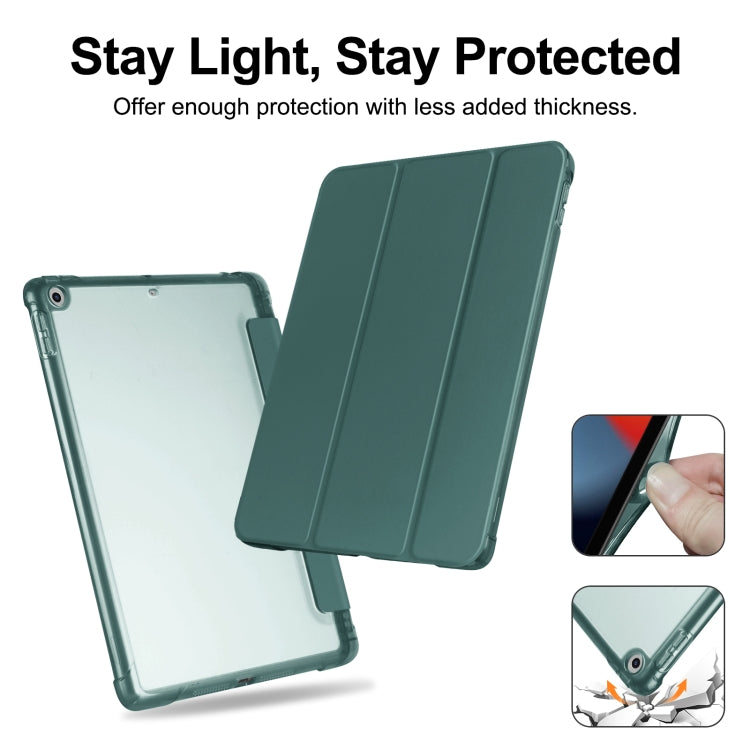 For iPad 10.2 2021 / 2020 / 2019 Tri-fold Holder TPU Cover Frosted Leather Smart Tablet Case withh Pen Slot(Dark Green) - iPad 10.2 Cases by buy2fix | Online Shopping UK | buy2fix