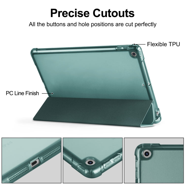 For iPad 10.2 2021 / 2020 / 2019 Tri-fold Holder TPU Cover Frosted Leather Smart Tablet Case withh Pen Slot(Dark Green) - iPad 10.2 Cases by buy2fix | Online Shopping UK | buy2fix