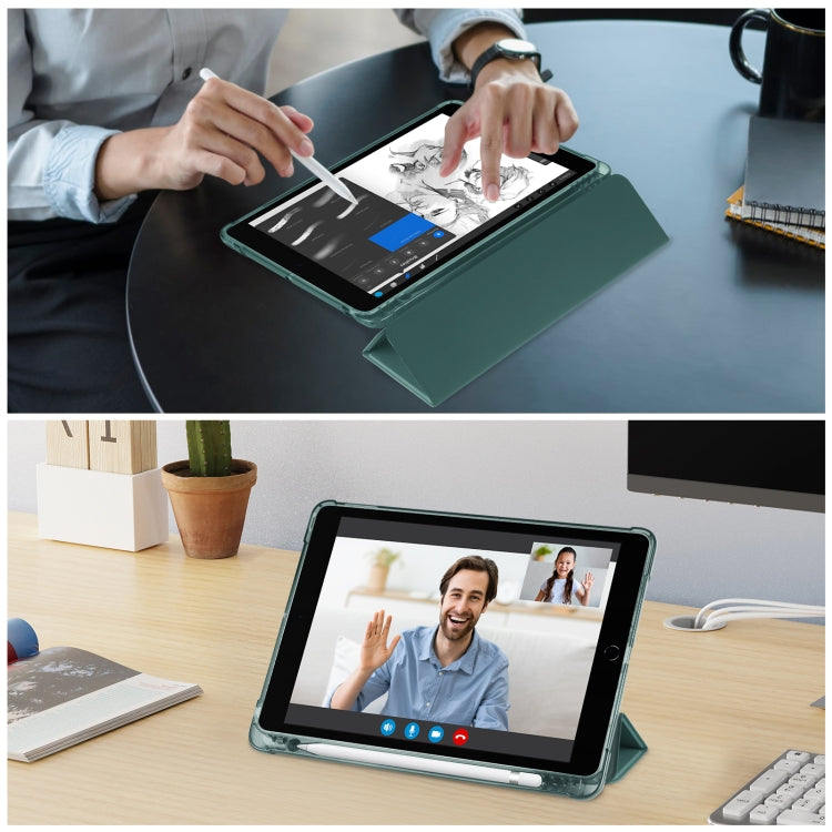 For iPad 10.2 2021 / 2020 / 2019 Tri-fold Holder TPU Cover Frosted Leather Smart Tablet Case withh Pen Slot(Dark Green) - iPad 10.2 Cases by buy2fix | Online Shopping UK | buy2fix