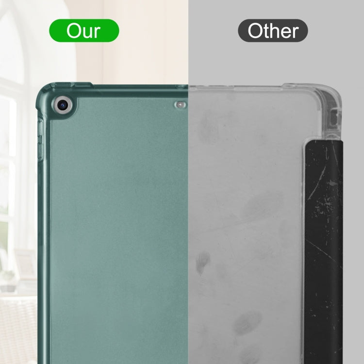 For iPad 10.2 2021 / 2020 / 2019 Tri-fold Holder TPU Cover Frosted Leather Smart Tablet Case withh Pen Slot(Dark Green) - iPad 10.2 Cases by buy2fix | Online Shopping UK | buy2fix