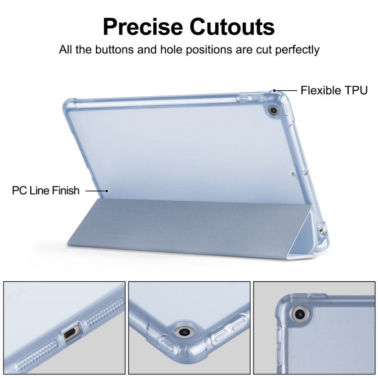 For iPad 10.2 2021 / 2020 / 2019 Tri-fold Holder TPU Cover Frosted Leather Smart Tablet Case withh Pen Slot(Purple) - iPad 10.2 Cases by buy2fix | Online Shopping UK | buy2fix