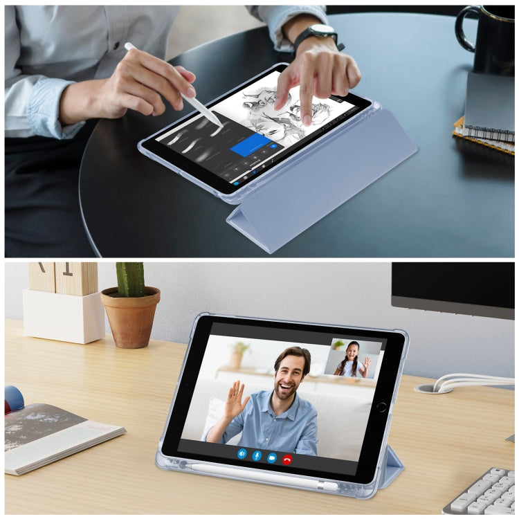 For iPad 10.2 2021 / 2020 / 2019 Tri-fold Holder TPU Cover Frosted Leather Smart Tablet Case withh Pen Slot(Purple) - iPad 10.2 Cases by buy2fix | Online Shopping UK | buy2fix