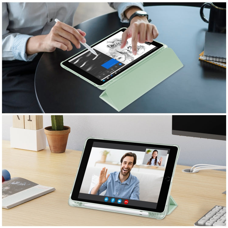 For iPad 10.2 2021 / 2020 / 2019 Tri-fold Holder TPU Cover Frosted Leather Smart Tablet Case withh Pen Slot(Matcha Green) - iPad 10.2 Cases by buy2fix | Online Shopping UK | buy2fix