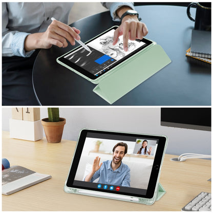 For iPad 10.2 2021 / 2020 / 2019 Tri-fold Holder TPU Cover Frosted Leather Smart Tablet Case withh Pen Slot(Matcha Green) - iPad 10.2 Cases by buy2fix | Online Shopping UK | buy2fix