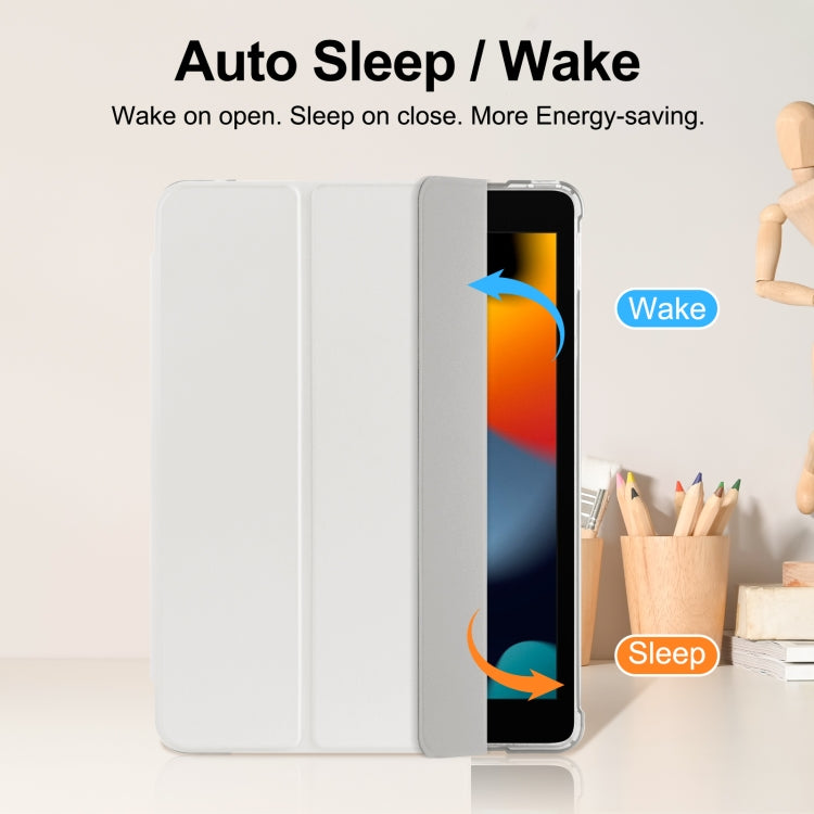 For iPad 10.2 2021 / 2020 / 2019 Tri-fold Holder TPU Cover Frosted Leather Smart Tablet Case withh Pen Slot(Grey) - iPad 10.2 Cases by buy2fix | Online Shopping UK | buy2fix