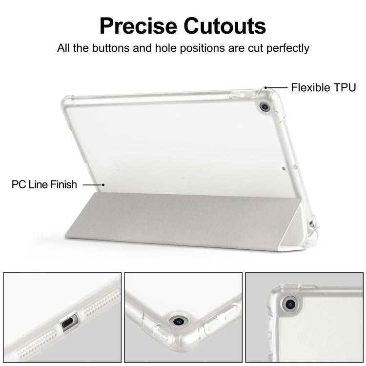 For iPad 10.2 2021 / 2020 / 2019 Tri-fold Holder TPU Cover Frosted Leather Smart Tablet Case withh Pen Slot(Grey) - iPad 10.2 Cases by buy2fix | Online Shopping UK | buy2fix