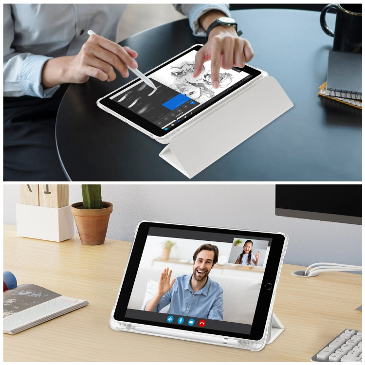 For iPad 10.2 2021 / 2020 / 2019 Tri-fold Holder TPU Cover Frosted Leather Smart Tablet Case withh Pen Slot(Grey) - iPad 10.2 Cases by buy2fix | Online Shopping UK | buy2fix