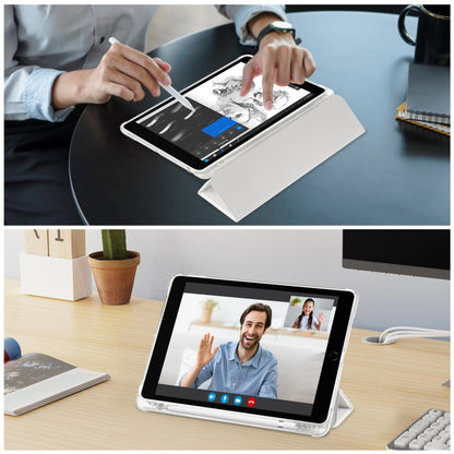 For iPad 10.2 2021 / 2020 / 2019 Tri-fold Holder TPU Cover Frosted Leather Smart Tablet Case withh Pen Slot(Grey) - iPad 10.2 Cases by buy2fix | Online Shopping UK | buy2fix