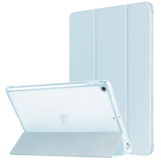 For iPad 10.2 2021 / 2020 / 2019 Tri-fold Holder TPU Cover Frosted Leather Smart Tablet Case withh Pen Slot(Sky Blue) - iPad 10.2 Cases by buy2fix | Online Shopping UK | buy2fix