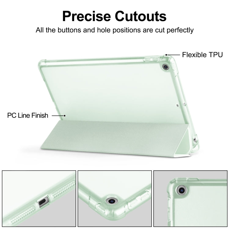 For iPad 10.2 2021 / 2020 / 2019 Tri-fold Holder TPU Cover Frosted Leather Smart Tablet Case withh Pen Slot(Light Green) - iPad 10.2 Cases by buy2fix | Online Shopping UK | buy2fix