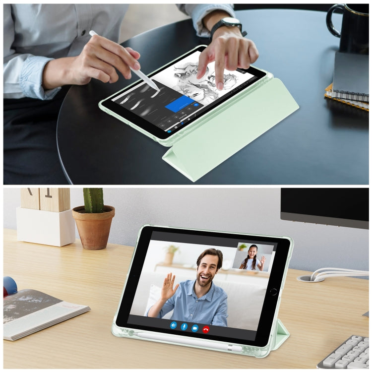 For iPad 10.2 2021 / 2020 / 2019 Tri-fold Holder TPU Cover Frosted Leather Smart Tablet Case withh Pen Slot(Light Green) - iPad 10.2 Cases by buy2fix | Online Shopping UK | buy2fix