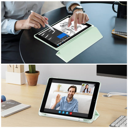 For iPad 10.2 2021 / 2020 / 2019 Tri-fold Holder TPU Cover Frosted Leather Smart Tablet Case withh Pen Slot(Light Green) - iPad 10.2 Cases by buy2fix | Online Shopping UK | buy2fix