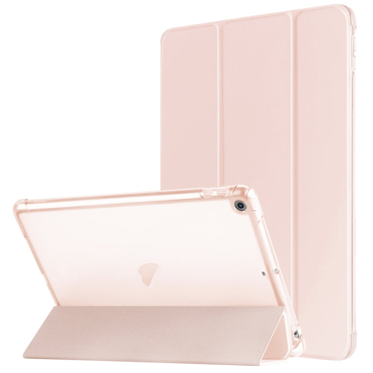 For iPad 10.2 2021 / 2020 / 2019 Tri-fold Holder TPU Cover Frosted Leather Smart Tablet Case withh Pen Slot(Rose Gold) - iPad 10.2 Cases by buy2fix | Online Shopping UK | buy2fix