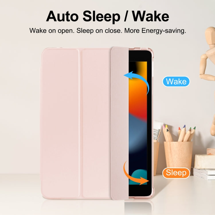 For iPad 10.2 2021 / 2020 / 2019 Tri-fold Holder TPU Cover Frosted Leather Smart Tablet Case withh Pen Slot(Rose Gold) - iPad 10.2 Cases by buy2fix | Online Shopping UK | buy2fix