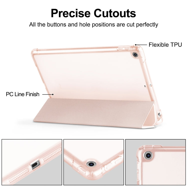 For iPad 10.2 2021 / 2020 / 2019 Tri-fold Holder TPU Cover Frosted Leather Smart Tablet Case withh Pen Slot(Rose Gold) - iPad 10.2 Cases by buy2fix | Online Shopping UK | buy2fix