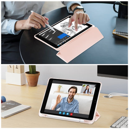 For iPad 10.2 2021 / 2020 / 2019 Tri-fold Holder TPU Cover Frosted Leather Smart Tablet Case withh Pen Slot(Rose Gold) - iPad 10.2 Cases by buy2fix | Online Shopping UK | buy2fix