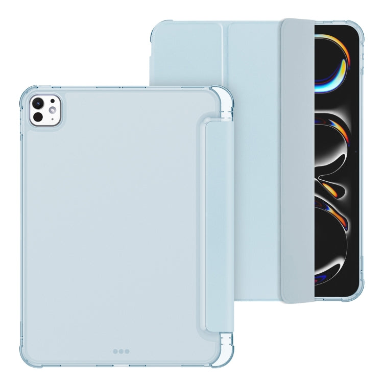 For iPad Pro 11 2024 Tri-fold Holder TPU Cover Frosted Leather Smart Tablet Case withh Pen Slot(Sky Blue) - iPad Pro 11 2024 Cases by buy2fix | Online Shopping UK | buy2fix