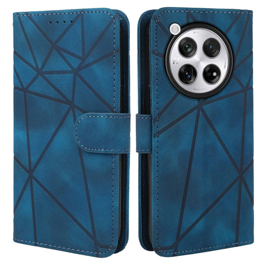 For OnePlus 12 Skin Feel Geometric Lines Leather Phone Case(Blue) by buy2fix
