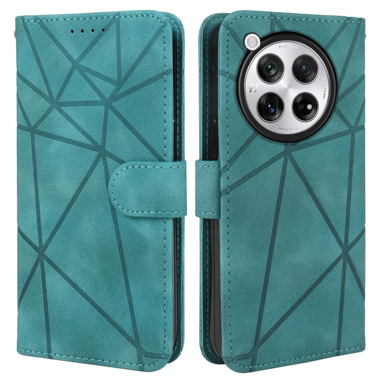 For OnePlus 12 Skin Feel Geometric Lines Leather Phone Case(Green) - OnePlus Cases by buy2fix | Online Shopping UK | buy2fix