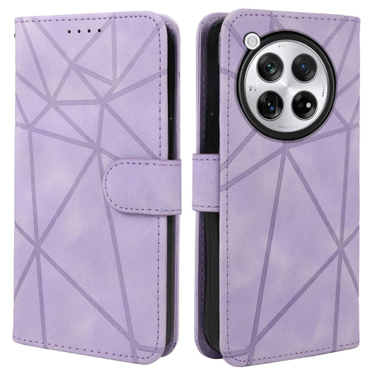 For OnePlus 12 Skin Feel Geometric Lines Leather Phone Case(Purple) by buy2fix