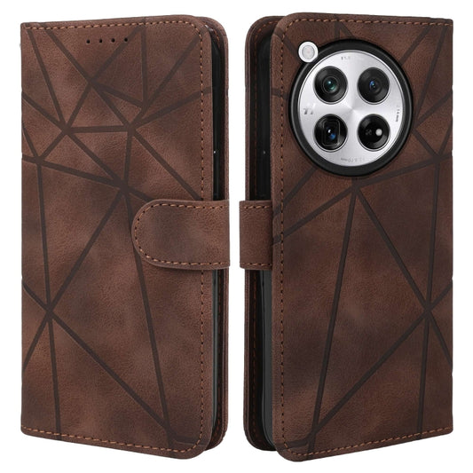 For OnePlus 12 Skin Feel Geometric Lines Leather Phone Case(Brown) by buy2fix