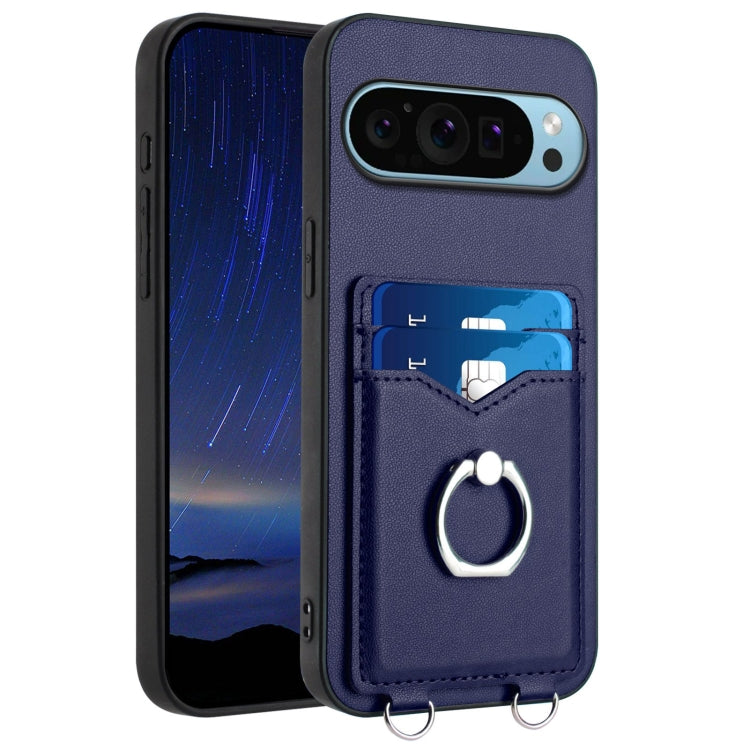 For Google Pixel 9 Pro XL R20 Ring Card Holder Phone Case(Blue) - Google Cases by buy2fix | Online Shopping UK | buy2fix