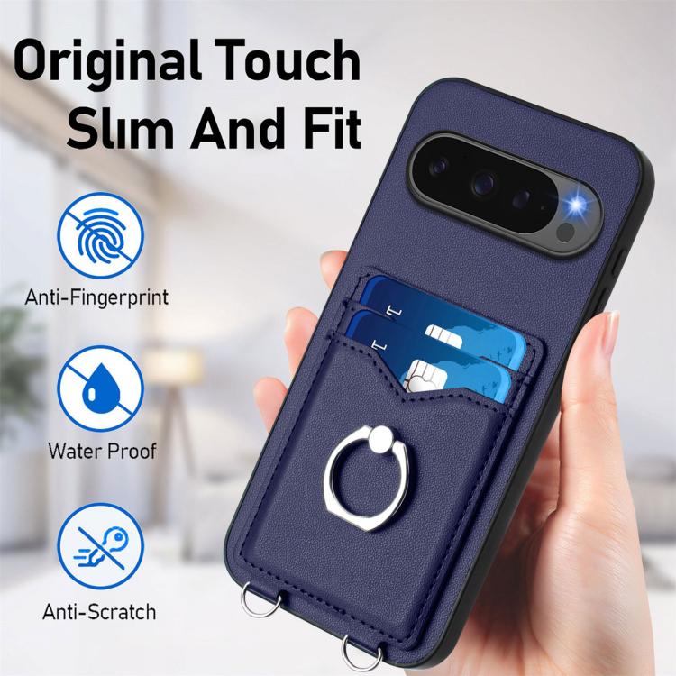 For Google Pixel 10 Pro XL R20 Ring Card Holder Phone Case(Blue) - Google Cases by buy2fix | Online Shopping UK | buy2fix