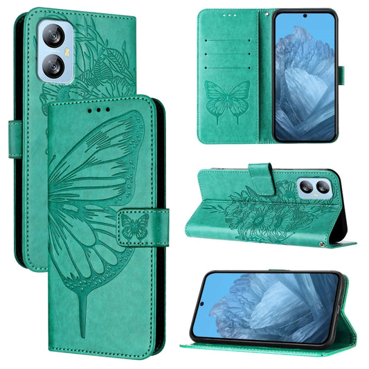 For Blackview A52 Embossed Butterfly Leather Phone Case(Green) - More Brand by buy2fix | Online Shopping UK | buy2fix