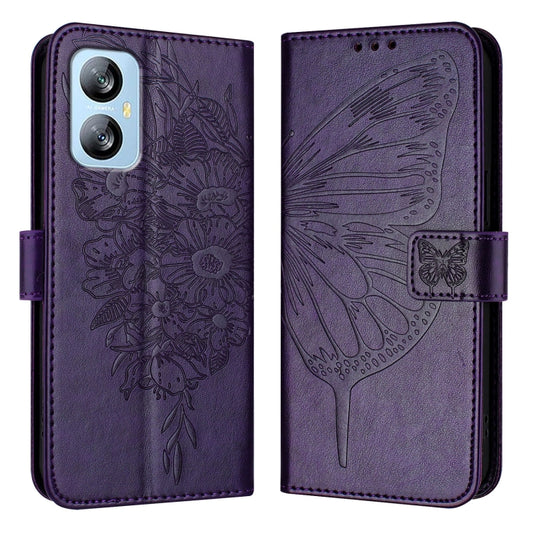 For Blackview A52 Embossed Butterfly Leather Phone Case(Dark Purple) by buy2fix