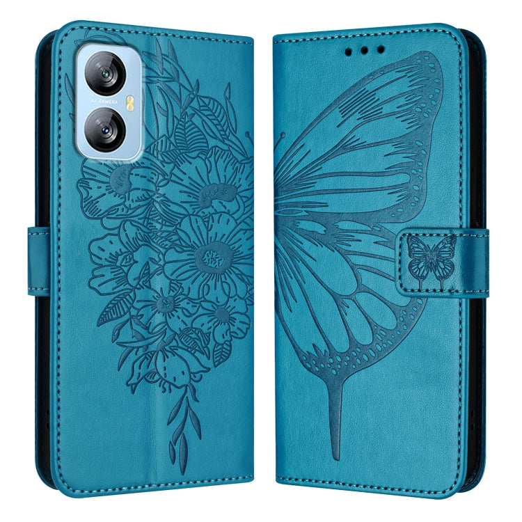 For Blackview A52 Embossed Butterfly Leather Phone Case(Blue) - More Brand by buy2fix | Online Shopping UK | buy2fix