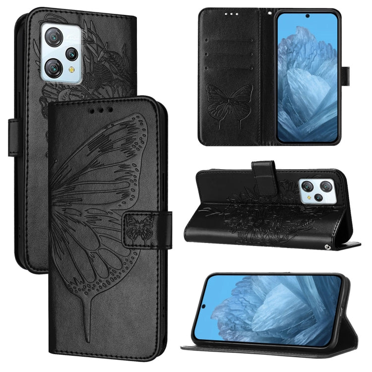 For Blackview A53 Embossed Butterfly Leather Phone Case(Black) - More Brand by buy2fix | Online Shopping UK | buy2fix