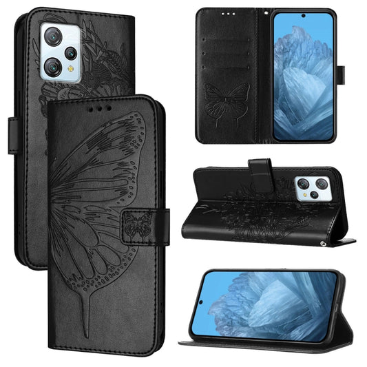 For Blackview A53 Embossed Butterfly Leather Phone Case(Black) - More Brand by buy2fix | Online Shopping UK | buy2fix