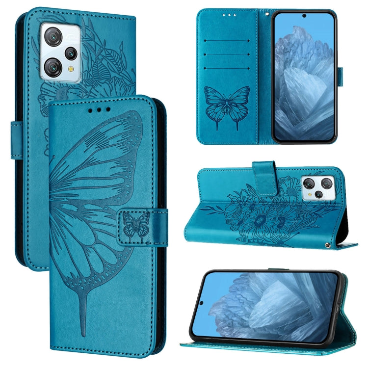 For Blackview A53 Embossed Butterfly Leather Phone Case(Blue) - More Brand by buy2fix | Online Shopping UK | buy2fix