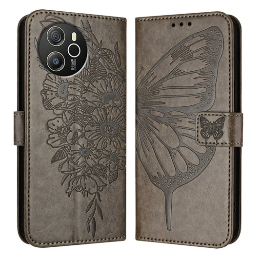 For Blackview Shark 8 Embossed Butterfly Leather Phone Case(Grey) by buy2fix