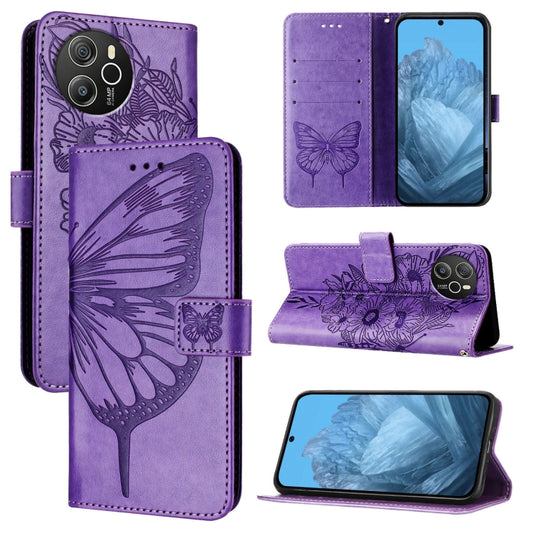 For Blackview Shark 8 Embossed Butterfly Leather Phone Case(Purple) - More Brand by buy2fix | Online Shopping UK | buy2fix
