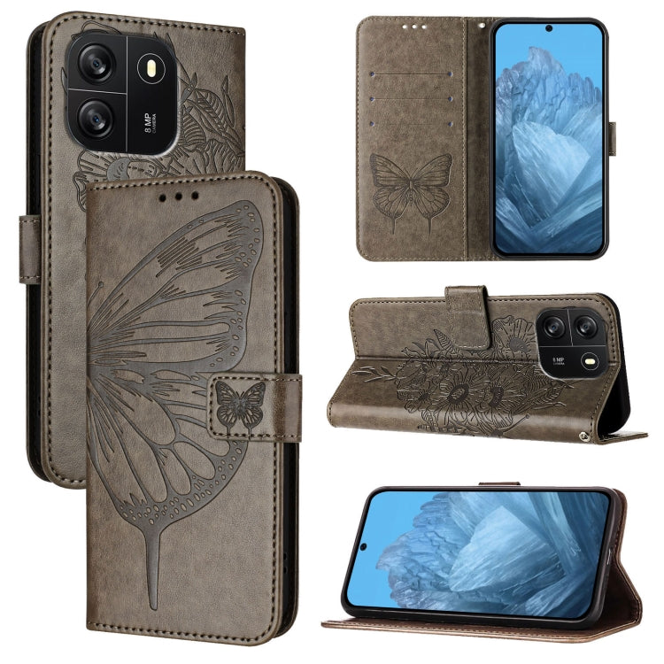 For Blackview Wave 6C Embossed Butterfly Leather Phone Case(Grey) - More Brand by buy2fix | Online Shopping UK | buy2fix
