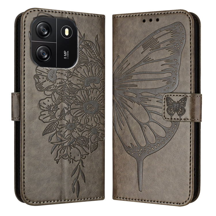 For Blackview Wave 6C Embossed Butterfly Leather Phone Case(Grey) - More Brand by buy2fix | Online Shopping UK | buy2fix