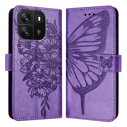 For Blackview Wave 6C Embossed Butterfly Leather Phone Case(Purple) - More Brand by buy2fix | Online Shopping UK | buy2fix