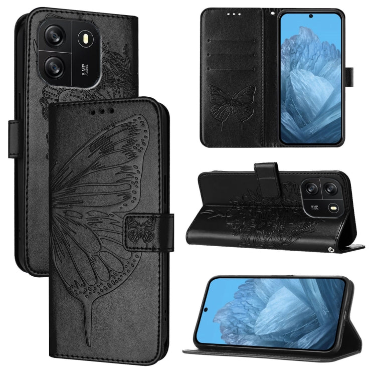 For Blackview Wave 6C Embossed Butterfly Leather Phone Case(Black) - More Brand by buy2fix | Online Shopping UK | buy2fix