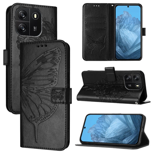For Blackview Wave 6C Embossed Butterfly Leather Phone Case(Black) - More Brand by buy2fix | Online Shopping UK | buy2fix