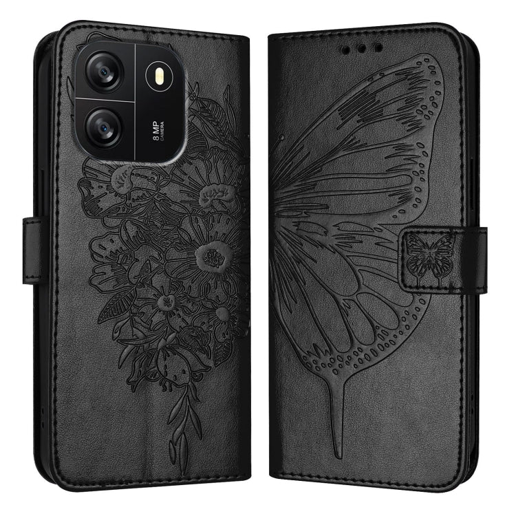 For Blackview Wave 6C Embossed Butterfly Leather Phone Case(Black) - More Brand by buy2fix | Online Shopping UK | buy2fix