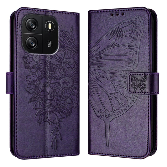 For Blackview Wave 6C Embossed Butterfly Leather Phone Case(Dark Purple) by buy2fix