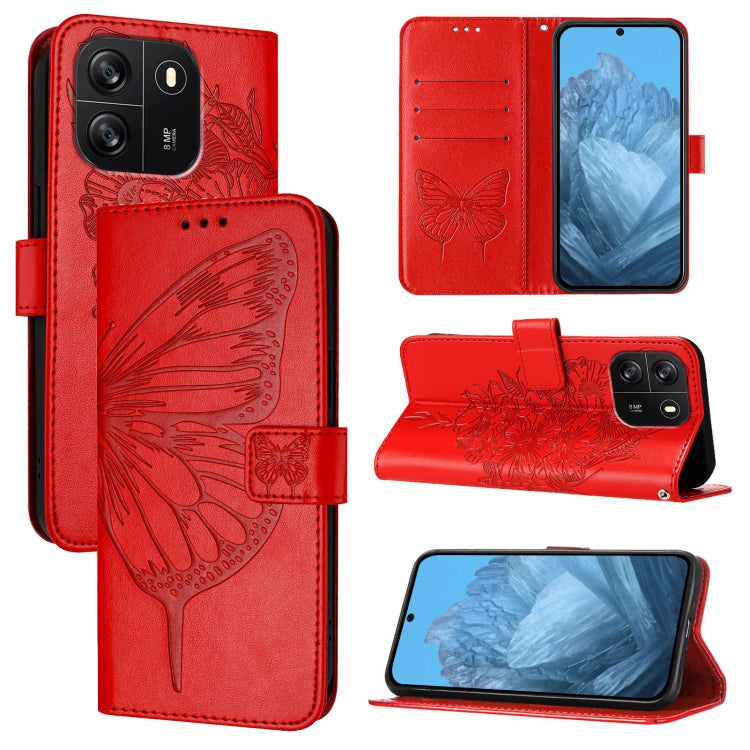 For Blackview Wave 6C Embossed Butterfly Leather Phone Case(Red) - More Brand by buy2fix | Online Shopping UK | buy2fix